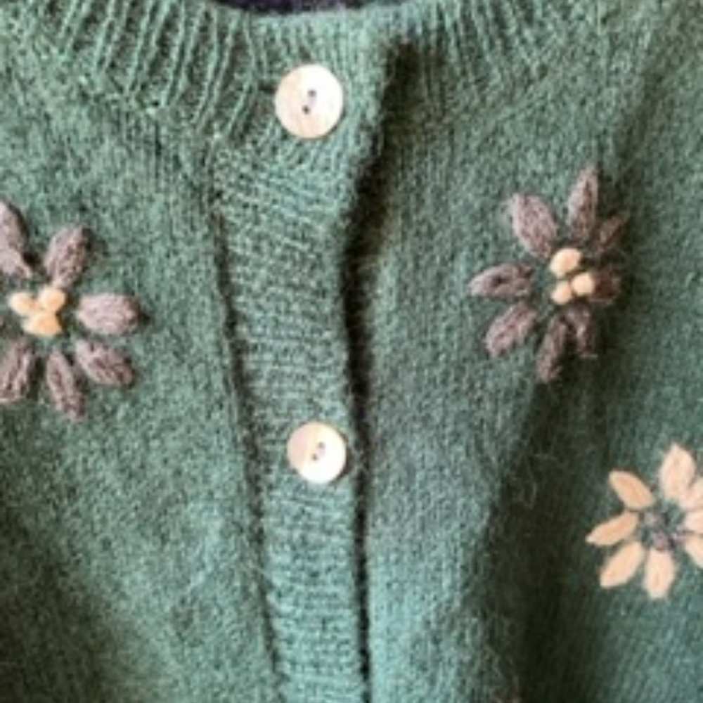 Green Floral Embroidered Button-Front Sweater - Picture 4 of 5